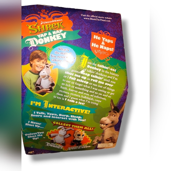 RARE 2007 SHREK THE THIRD YAP & NAP DONKEY 13" TALKING PLUSH TOY - Picture 3 of 4